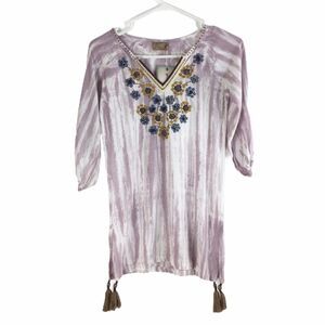 New Skemo Kids Secret Garden Mimi Dress Floral Print Tassel Hem Purple Sz M